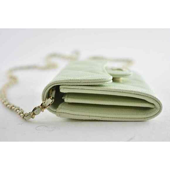 Chanel 22C Green Caviar Mini Wallet On Chain Gold Card Shoulder Crossbody Bag - Picture 5 of 12